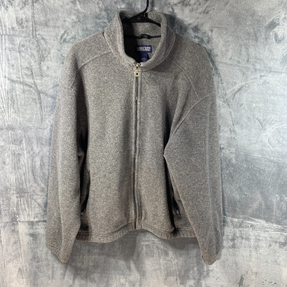 Vintage Lands' End Jacket Mens L Gray Fleece Full Zip Pockets USA 90s Gorpcore